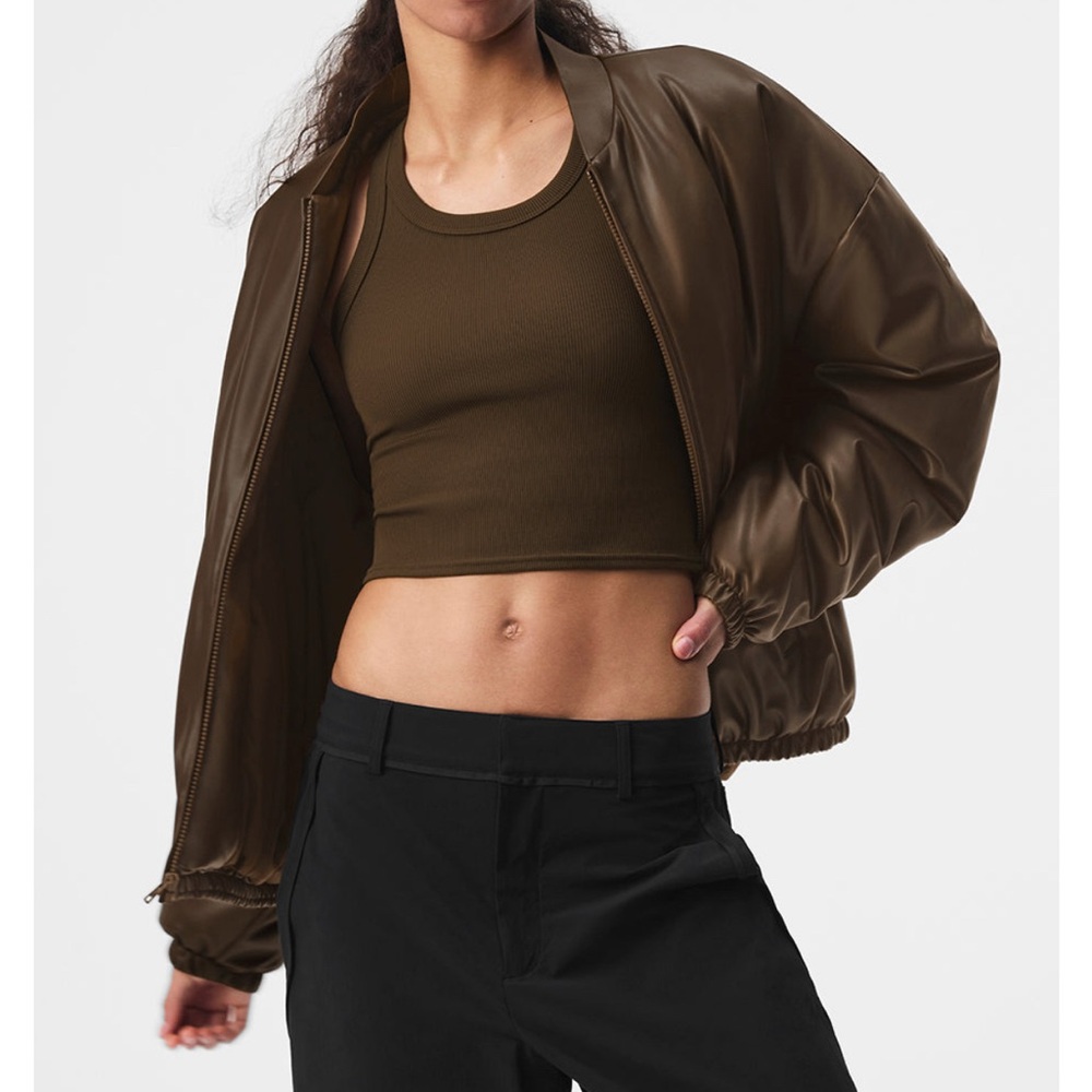 Alo Faux Leather Premier Bomber - Espresso - XXS